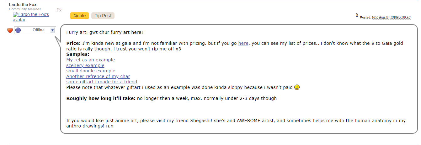 Selling furfag art on Gaiaonline.PNG